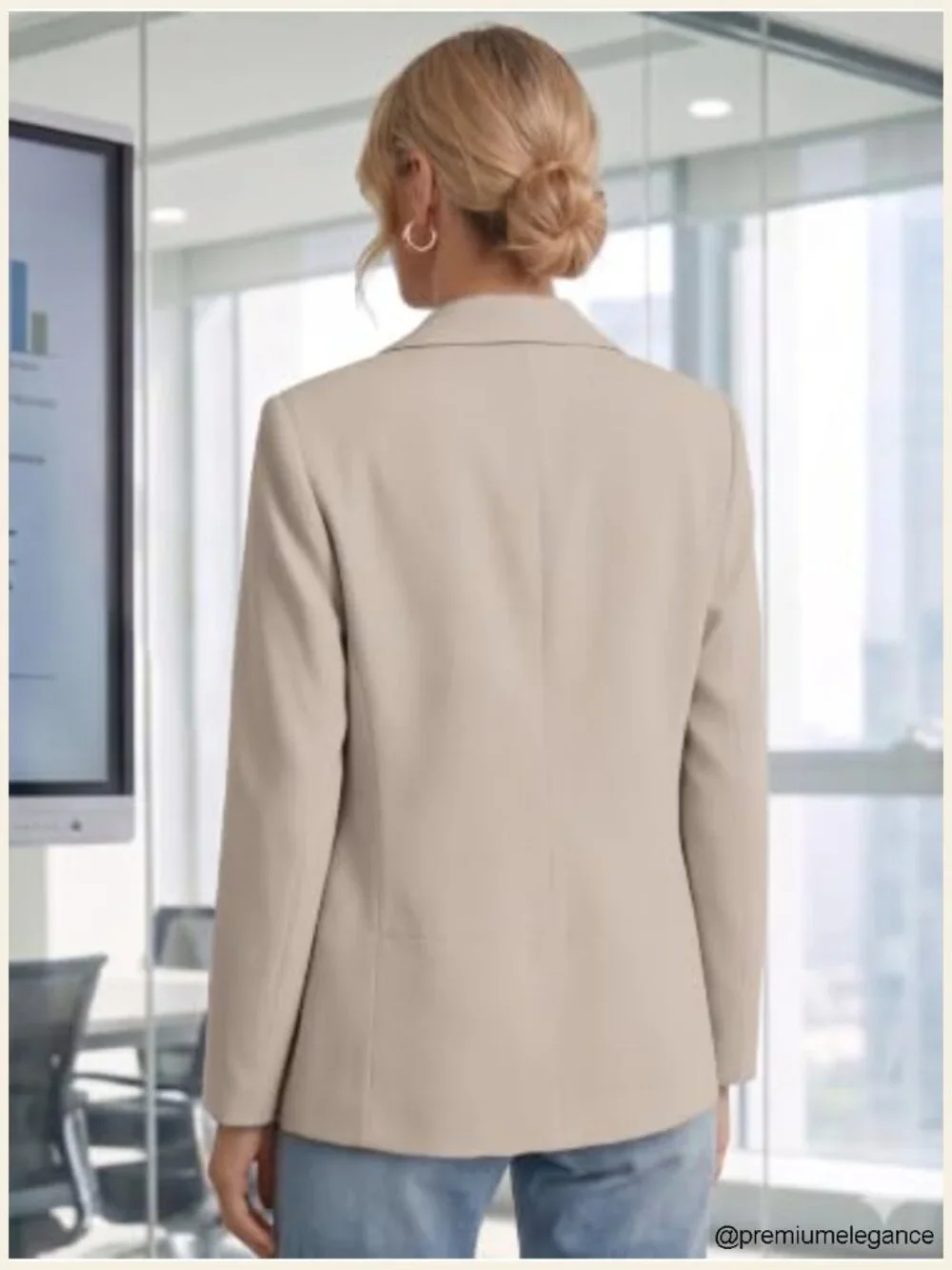 Lightweight Open Front Blazer Notched Lapel Full Lining Polyester Spandex Work